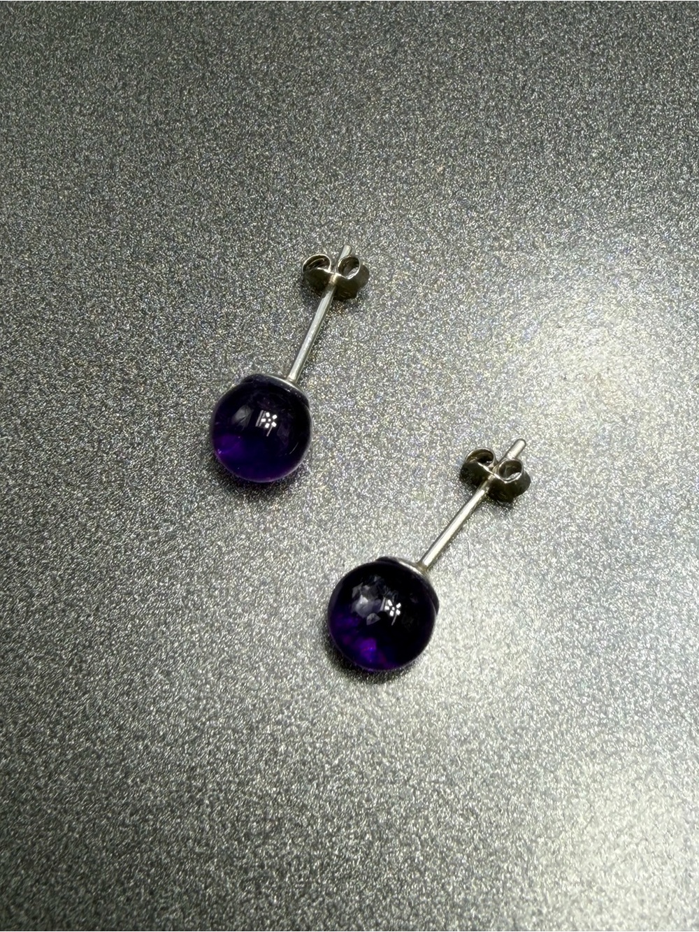 Amethyst Glass Ball Stud Earrings. 925 Sterling #6ste